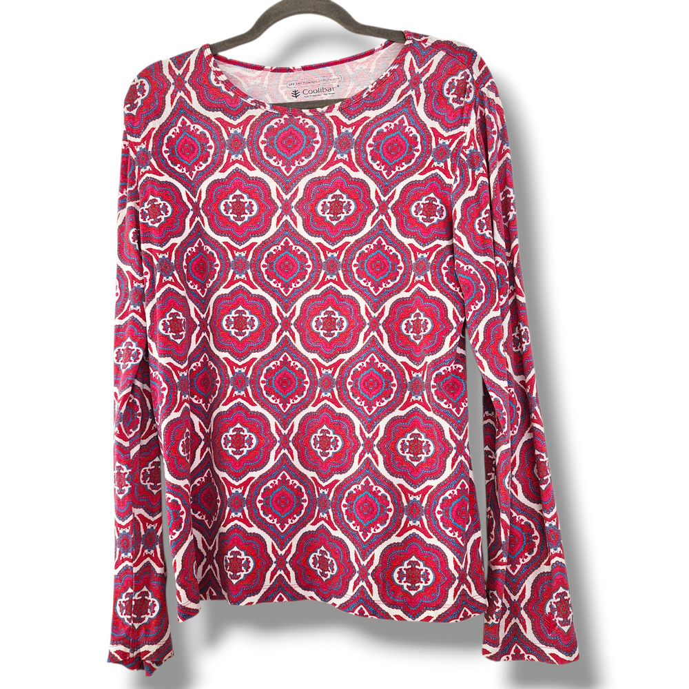 COOLIBAR Size M Shirt Long Sleeve  top UPF 50 pink white Outdoor Hiking Beach